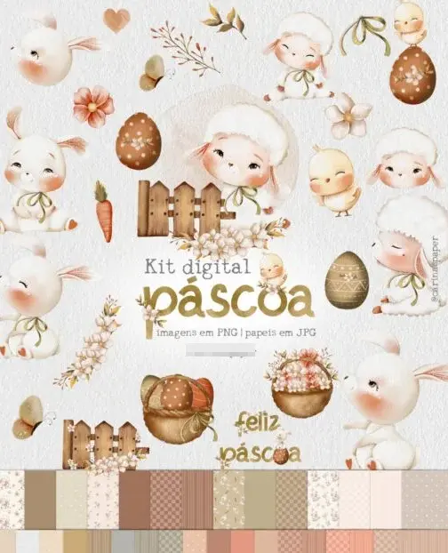Kit Criativo de Páscoa - Estilo Aquarela em PNG