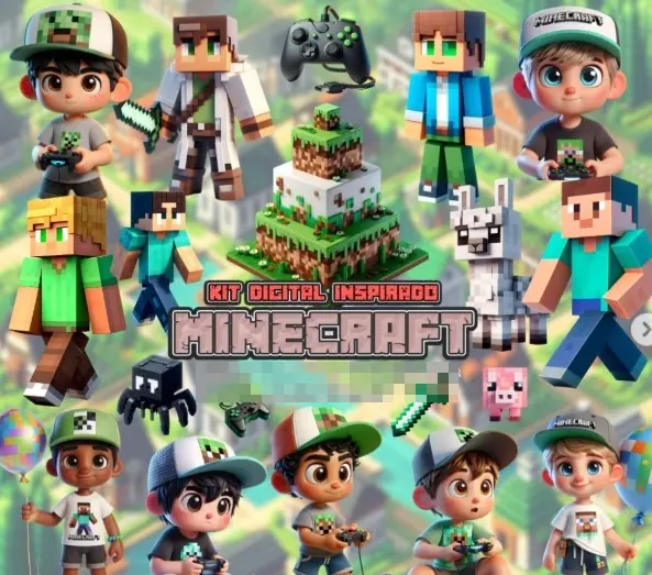 Kit Criativo Minecraft Png Para Papelaria Personalizada