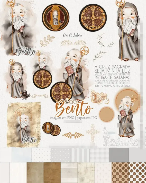 Kit Criativo São Bento Aquarela - Decoração e Scrapbooking