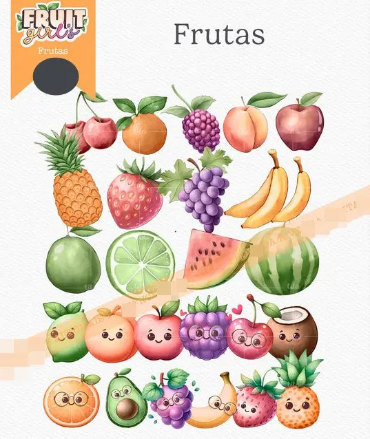 Kit Cute Aquarela Tema Frutinhas PNG Ilustrações Fofas