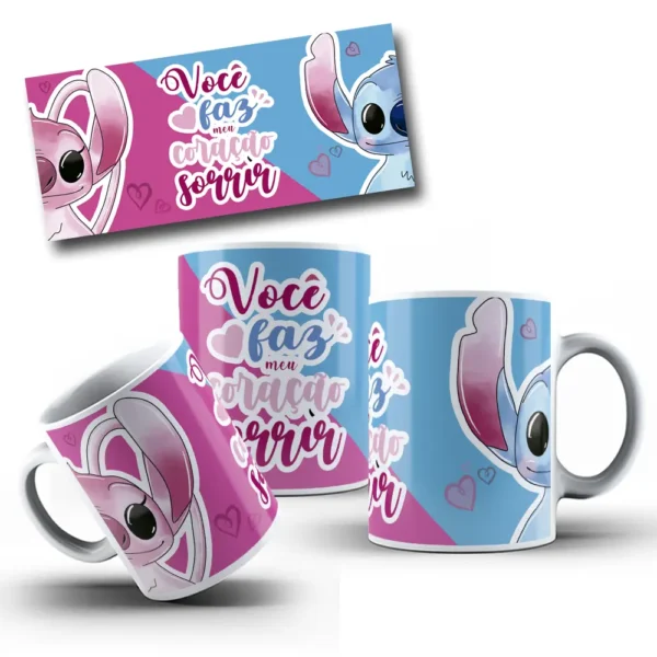 Kit de Arte para Caneca dos Namorados - Stitch e Angel