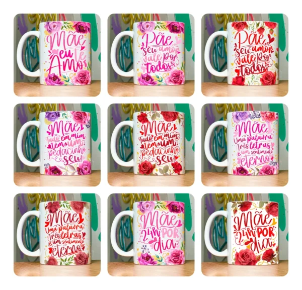 Kit de Arte para Canecas: Especial Dia das Mães Floral