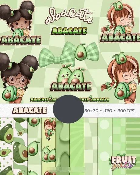 Kit de Boneca Cute Aquarelada e Tema de Frutas PNG
