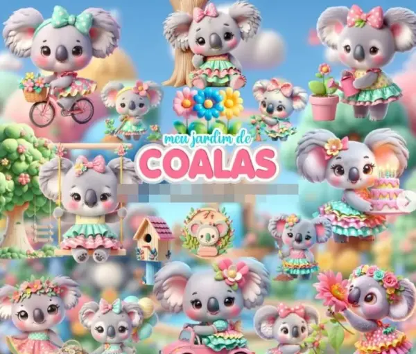 Kit de Imagens PNG Coalas 3D Perfeito para Festas