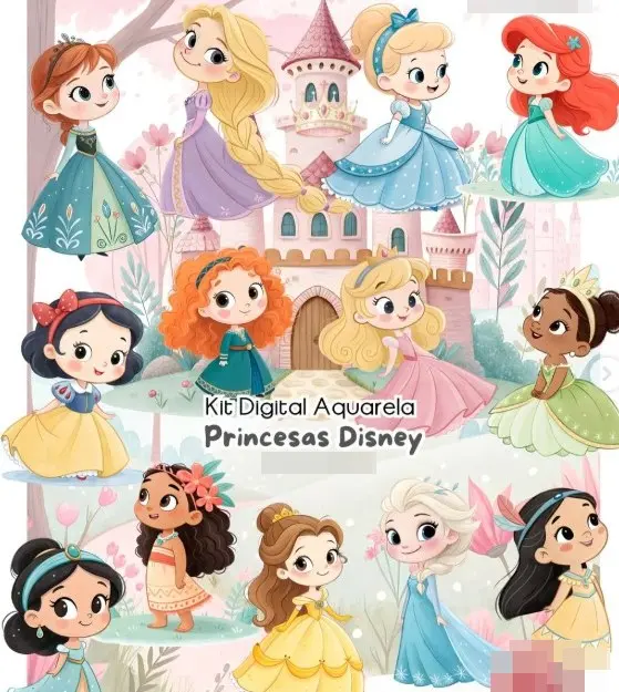 Kit de Imagens PNG - Princesas Disney Aquarela