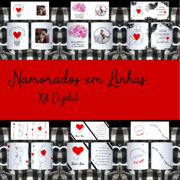 Kit Digital: 25 Layouts para Canecas de Namorados em Linhas
