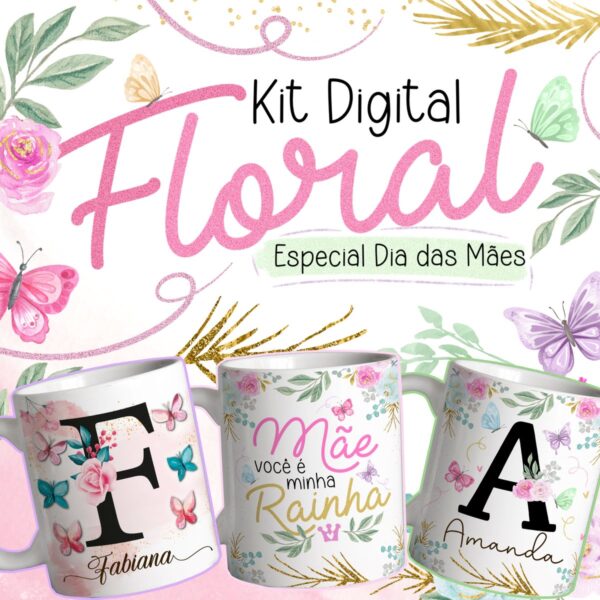 Kit Digital Alfabeto Floral Especial Dia das Mães + Frases