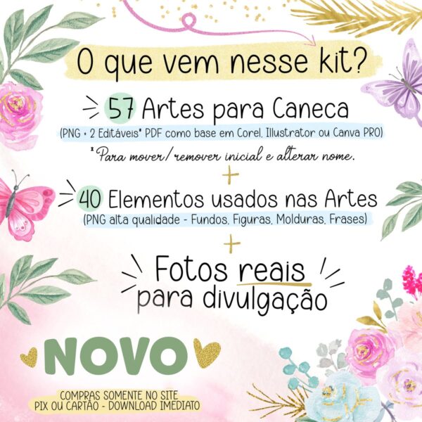 Kit Digital Alfabeto Floral Especial Dia das Mães + Frases