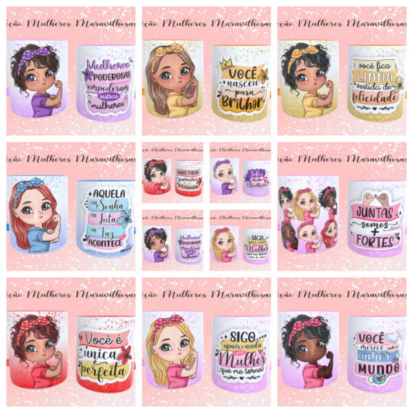 kit digital artes canecas dia das mulheres frases arte caneca