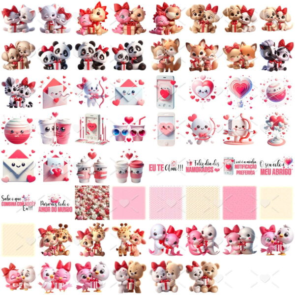 Kit Digital Bichinhos Casais Namorados Imagens 3D Png