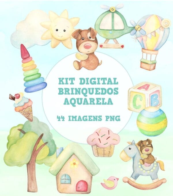kit digital brinquedos aquarela arquivo digital kit digital 1