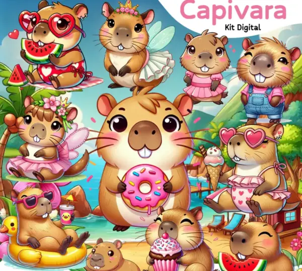 Kit Digital Capivaras Fofas Para Decoracao E Personalizacao 2