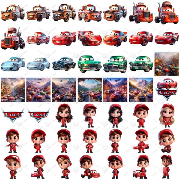 Kit Digital Carros Disney 3D Cute Fofo Ilustrações Png