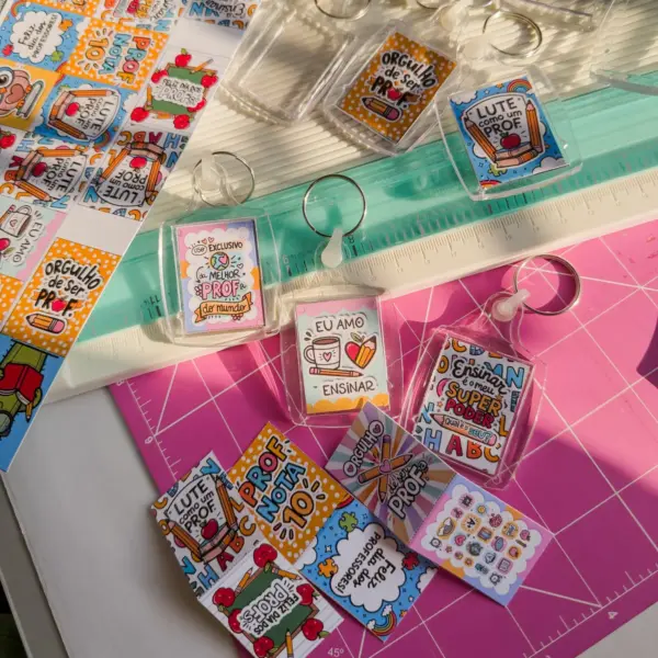 Kit Digital Chaveiros Professores Coruja para Imprimir