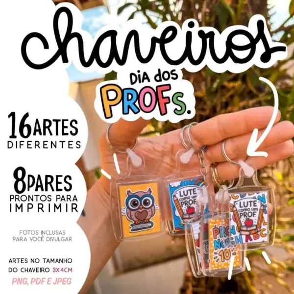 Kit Digital Chaveiros Professores Coruja para Imprimir