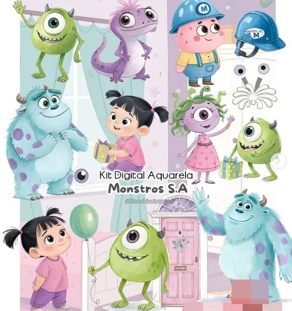 Kit Digital de Monstros S.A. Aquarela Perfeito para DIY