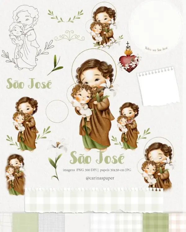 Kit Digital Devocional Sao Jose Elementos Em Aquarela Png 2