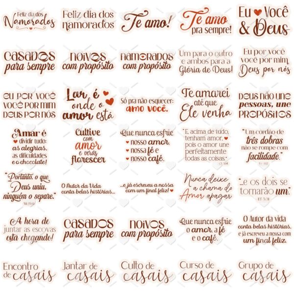 Kit Digital Dia dos Namorados Aquarela Png Lettering Frases