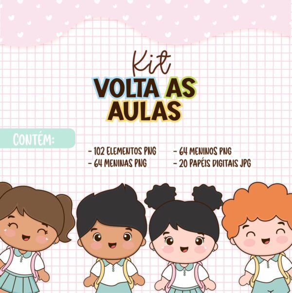 Kit Digital Escolar Volta Às Aulas Aluninhos Fofos Cute Png