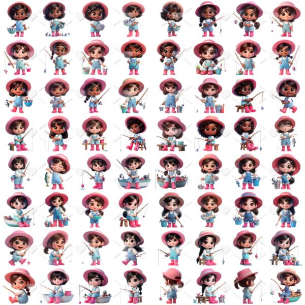 Kit Digital Eu Amo Pescar Baby Png Ilustracoes 3d Fofo 3