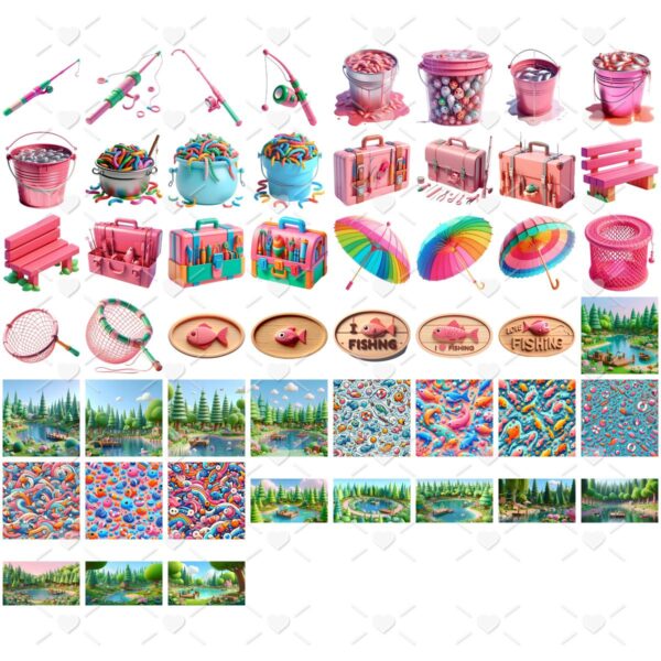 Kit Digital Eu Amo Pescar Baby Png Ilustracoes 3d Fofo