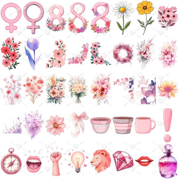 Kit Digital Feminino Rosa 2025 Elementos e Papéis PNG