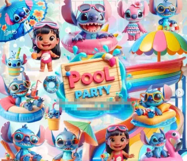 Kit Digital Festa Havaiana Lilo Stitch Png 3d