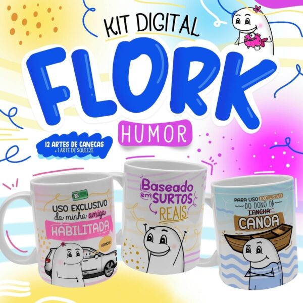 Kit Digital Flork Artes Caneca Sublimação Frases Divertidas