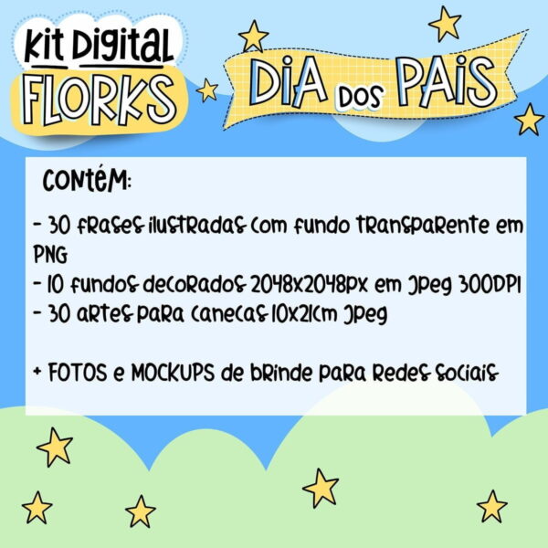 Kit Digital Flork Dia Pais Artes Caneca Ilustrações Frases