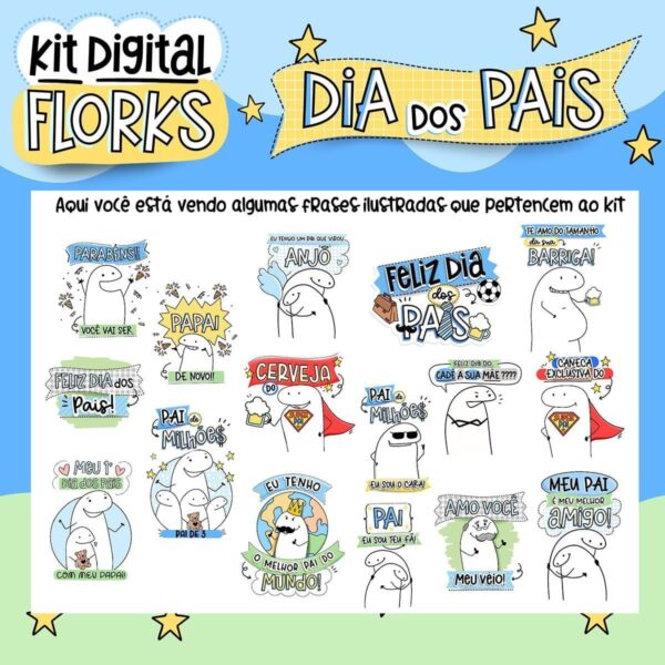 Kit Digital Flork Dia Pais Artes Caneca Ilustrações Frases