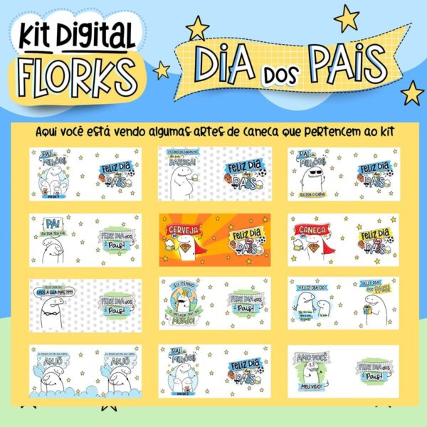 Kit Digital Flork Dia Pais Artes Caneca Ilustrações Frases