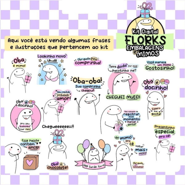 Kit Digital Florks Embalagens E Mimos Ilustrações Meme Caixa