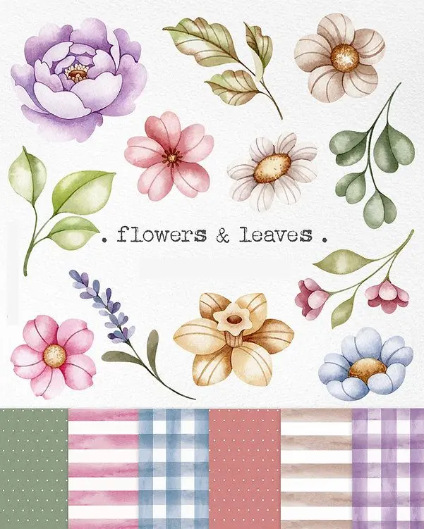 Kit Digital Folhagens E Flores Para Design E Artesanato Digital
