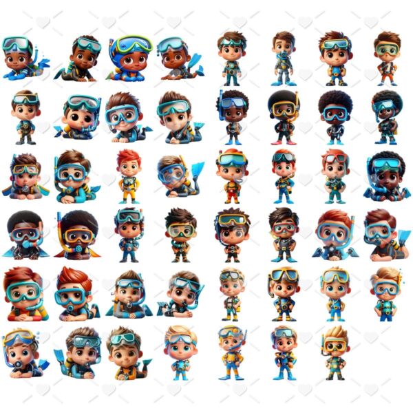 Kit Digital Fundo do Mar 3D Menino Baby Png Ilustrações 3D