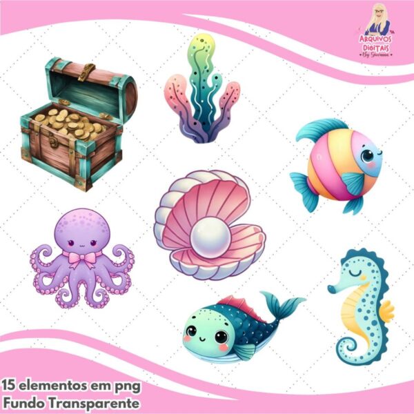 kit digital fundo do mar aquarela ia papelaria personalizada