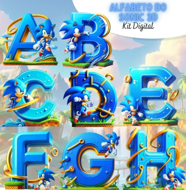 Kit Digital Letras Sonic 3d Png Personalizacao Criativa