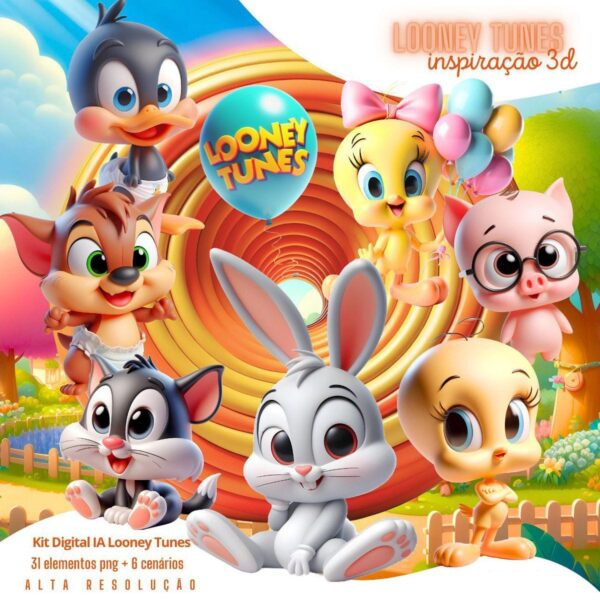 Kit Digital Looney Tunes Baby Png Ilustrações 3D Fofo