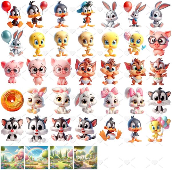 Kit Digital Looney Tunes Baby Png Ilustrações 3D Fofo