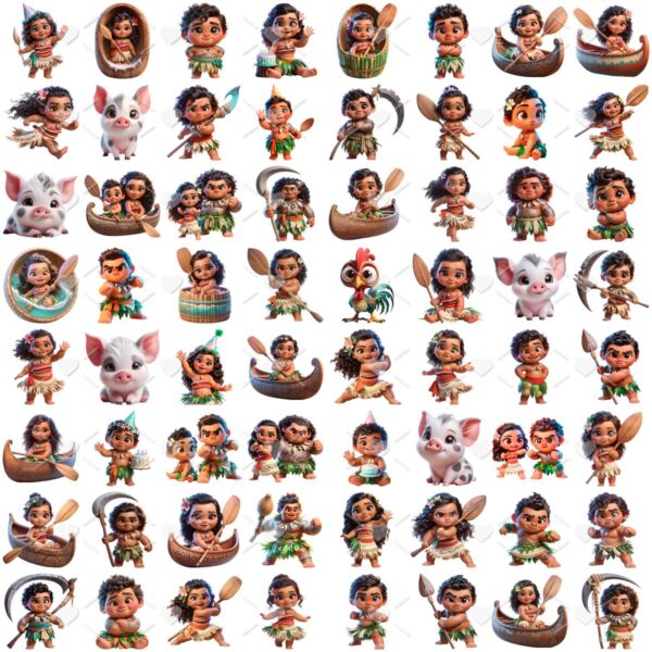 Kit Digital Moana Baby 3D Cute Fofo Ilustrações Png
