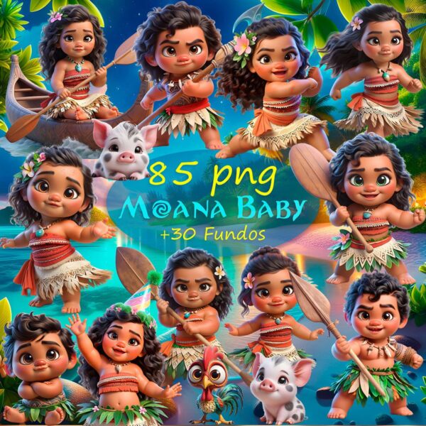 Kit Digital Moana Baby 3D Cute Fofo Ilustrações Png