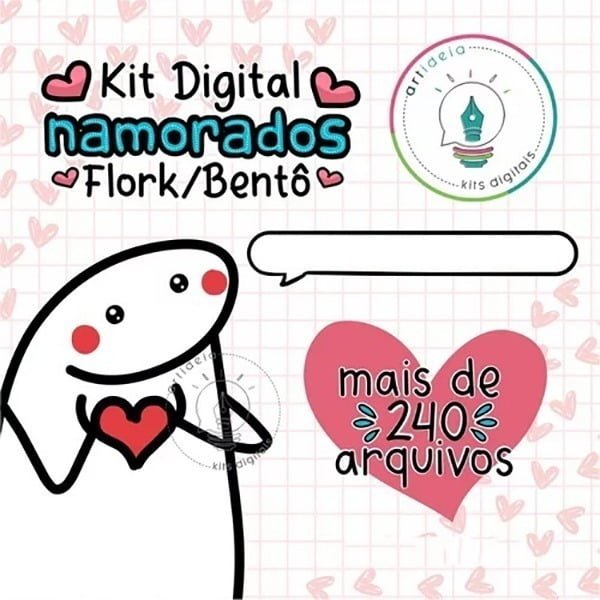Kit Digital Namorados Flork +240 Arquivos Artes Frases Png