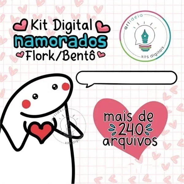 Kit Digital Namorados Flork +240 Arquivos Artes Frases Png