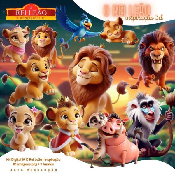 Kit Digital O Rei Leão 3D Cute Fofo Ilustrações Png