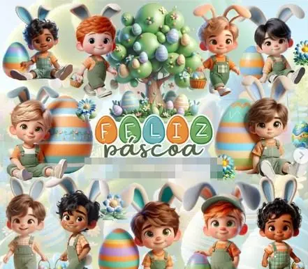Kit Digital Pascoa Meninos Mascotinhos Png Personalizaveis
