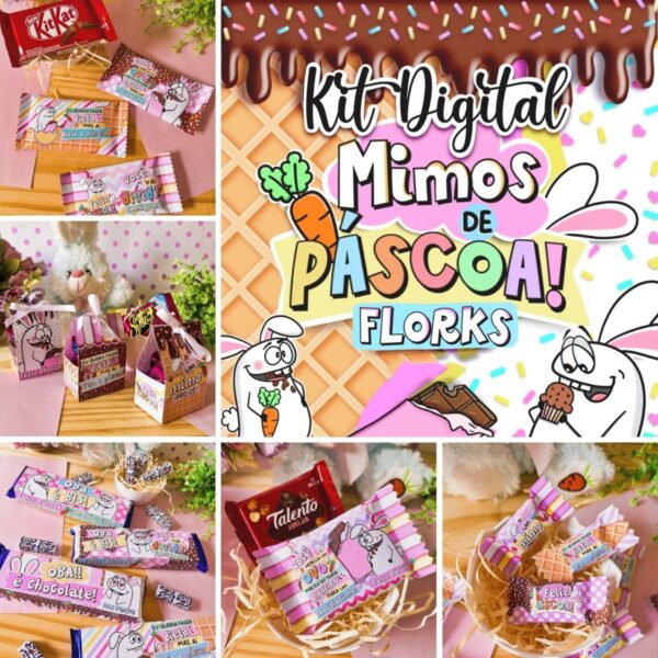 Kit Digital Páscoa Mimos Frases E Ilustrações Florks Png