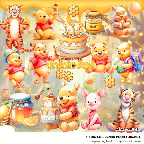kit digital png pooh 3d para cartonagem e encadernacao