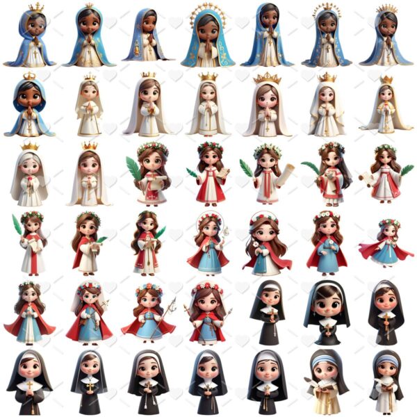 Kit Digital Santinhas Católicas 3D Cute Fofo Ilustrações Png