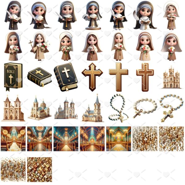 Kit Digital Santinhas Católicas 3D Cute Fofo Ilustrações Png