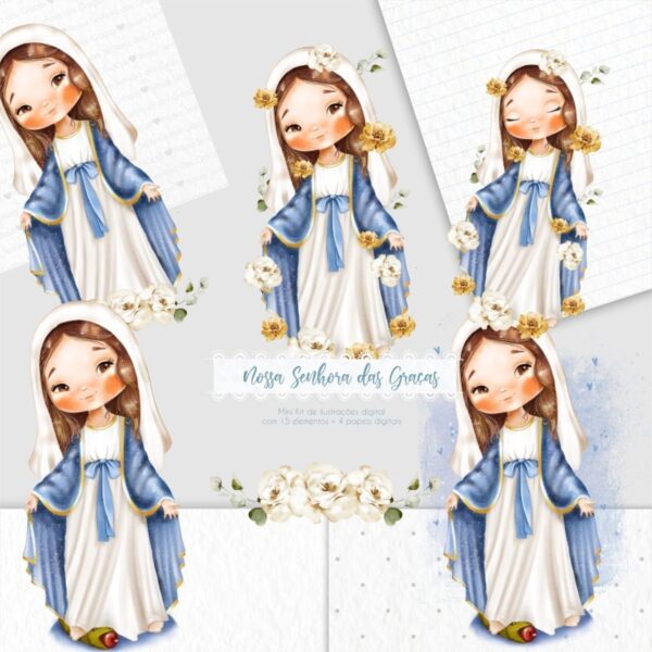 Kit Digital Santinhos Nossa Senhora Das Graças Ilustrações
