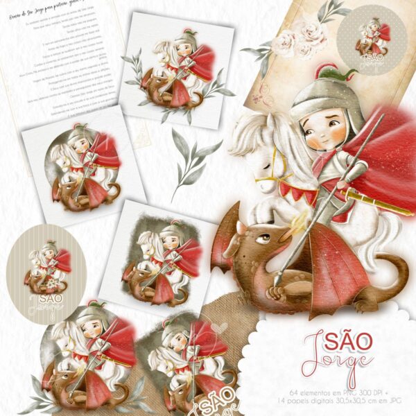 Kit Digital São Jorge Santinhos Ilustrações P Personalizados